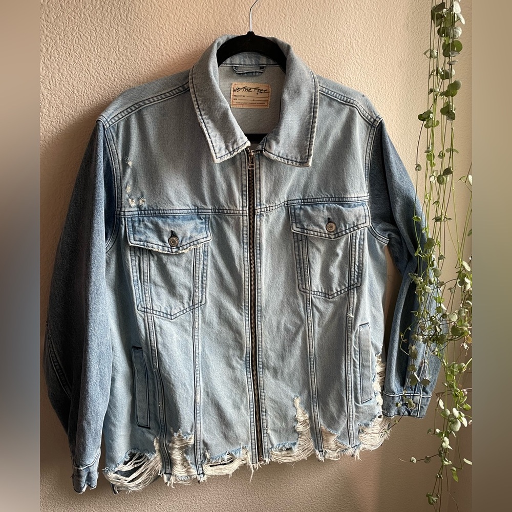 We The Free x Free People Your Dad's Denim Jean Distressed Oversized Jacket